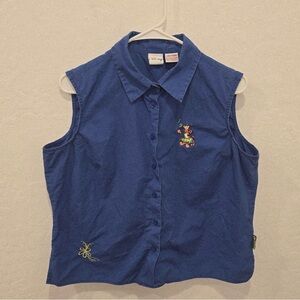 Disney Hula Tigger Shirt Womens Large Button Front Sleeveless Embroidered